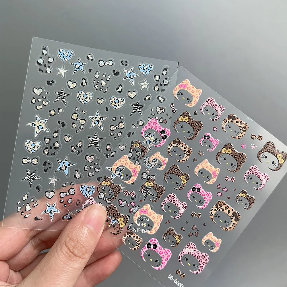 2pcs 5D Cute Leopard Print Kitty Head Nail Decal