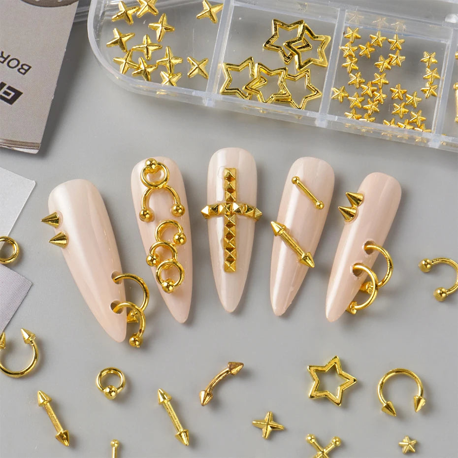 12 Grids Punk Metal Rivets Pierced Style Nail Charms Y2K