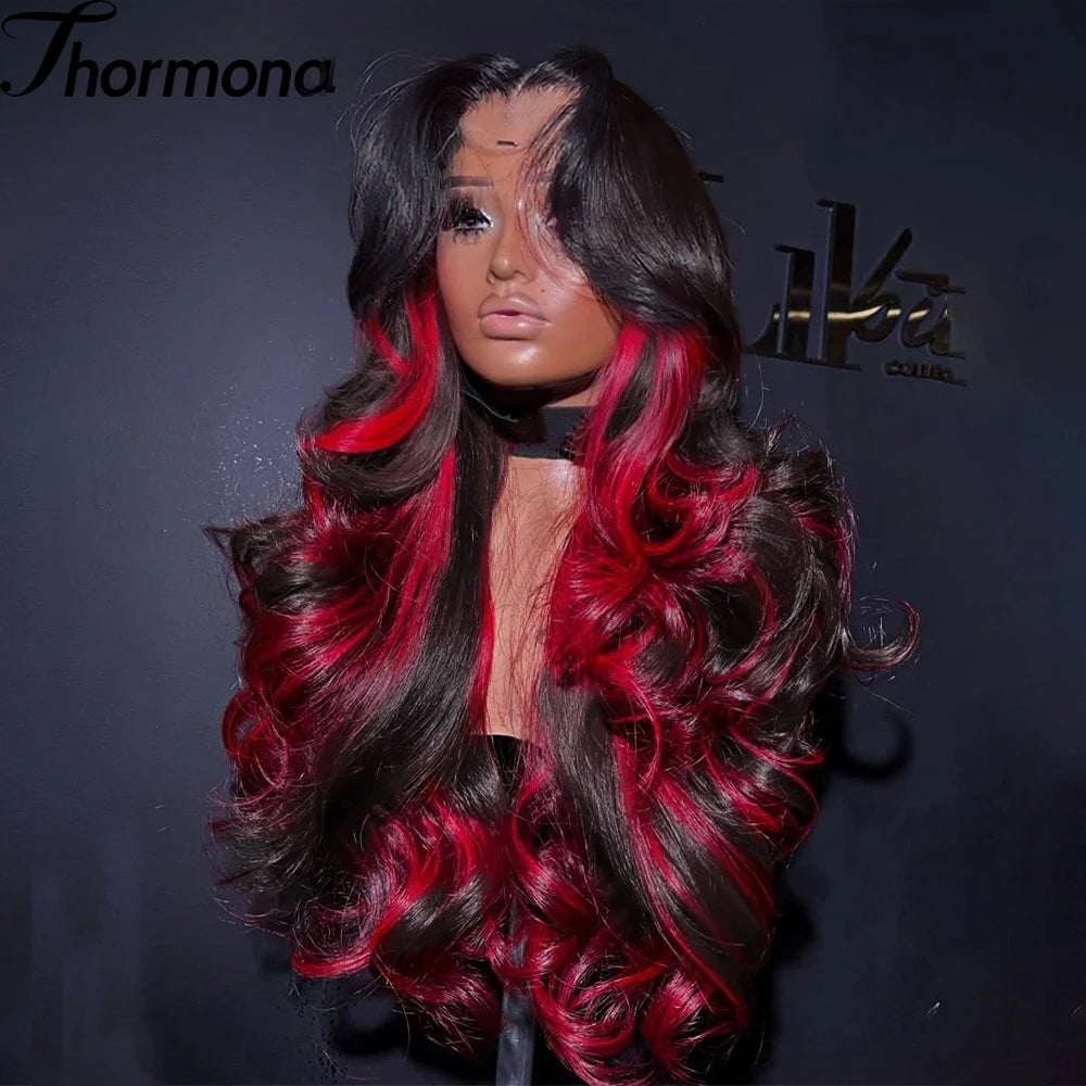 Pink Highlight Colored Lace Front Wig Synthetic Loose Wave