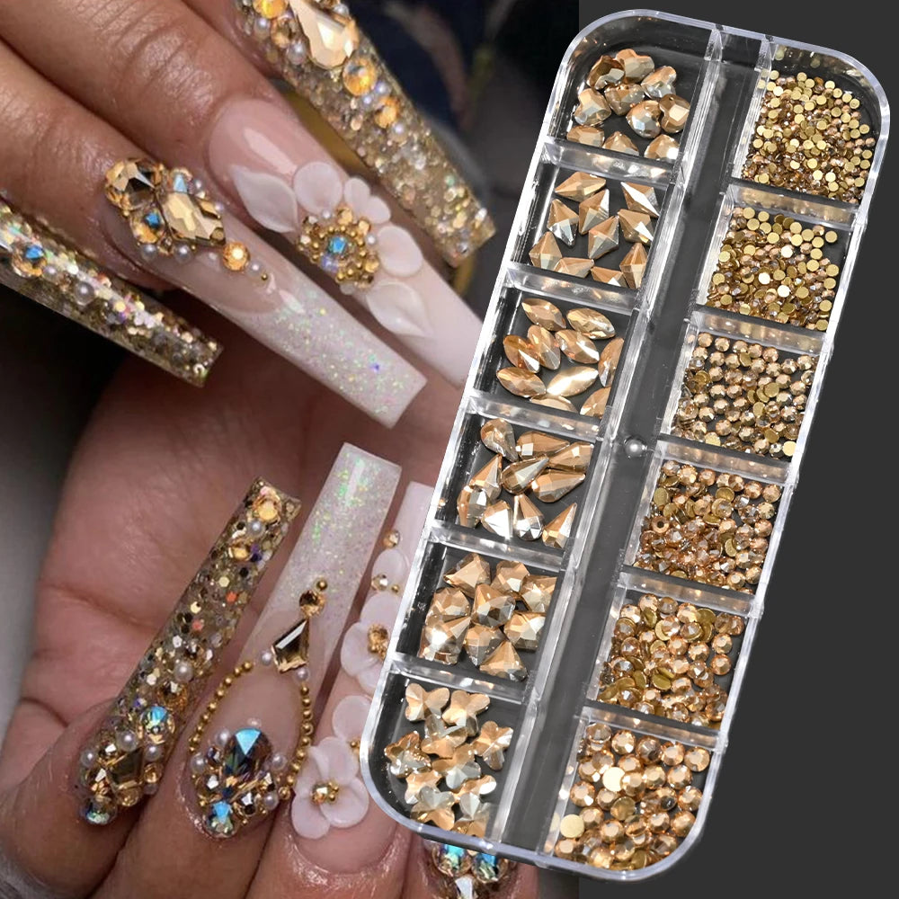 12Grid Mixed Nail Rhinestones Flat-back