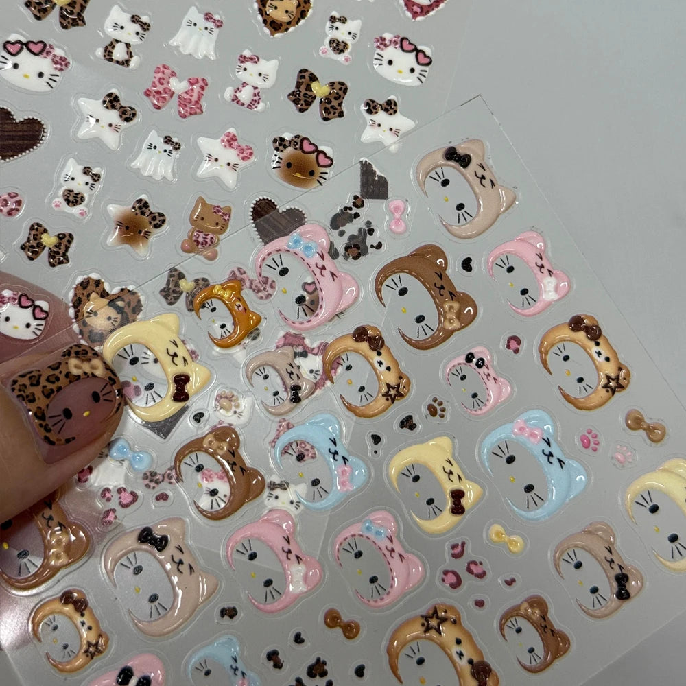 2pcs 5D Cute Leopard Print Kitty Head Nail Decal