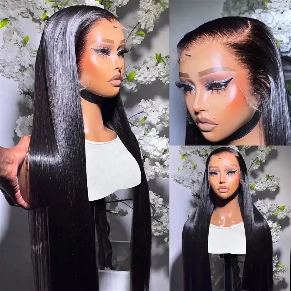 Long Soft Straight Black Synthetic 13X4 HD Lace Frontal Wig