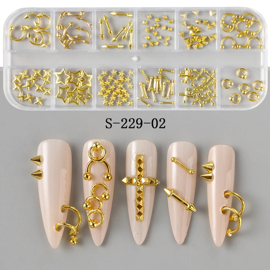 12 Grids Punk Metal Rivets Pierced Style Nail Charms Y2K