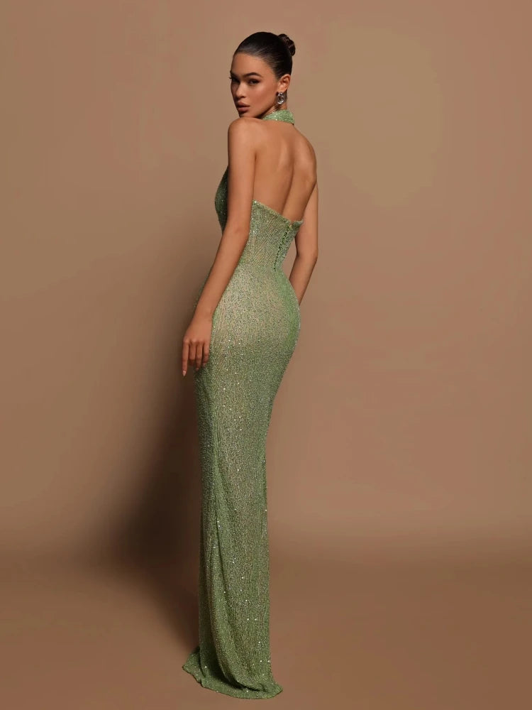 Sexy Halter Deep V Neck Dress