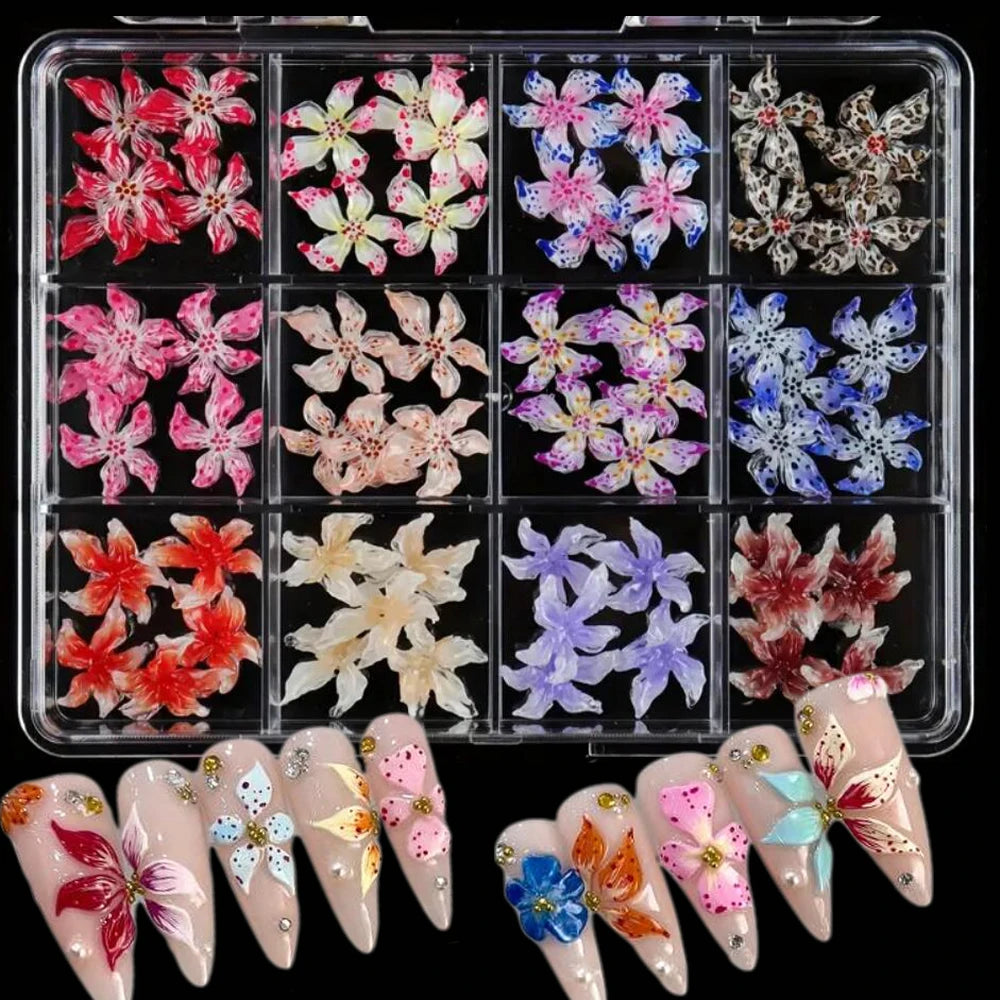 60pcs Flower Nail Decoration 3D Gradient Nail Charms