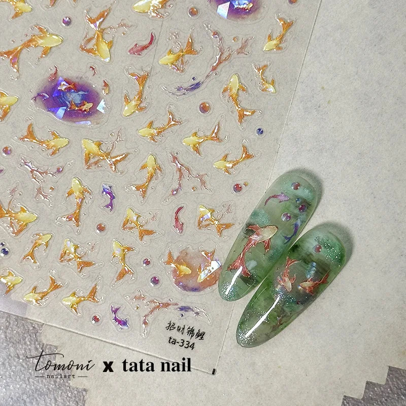Goldfish Cavort Water 5D Nail Art Stickers Manicure Decal