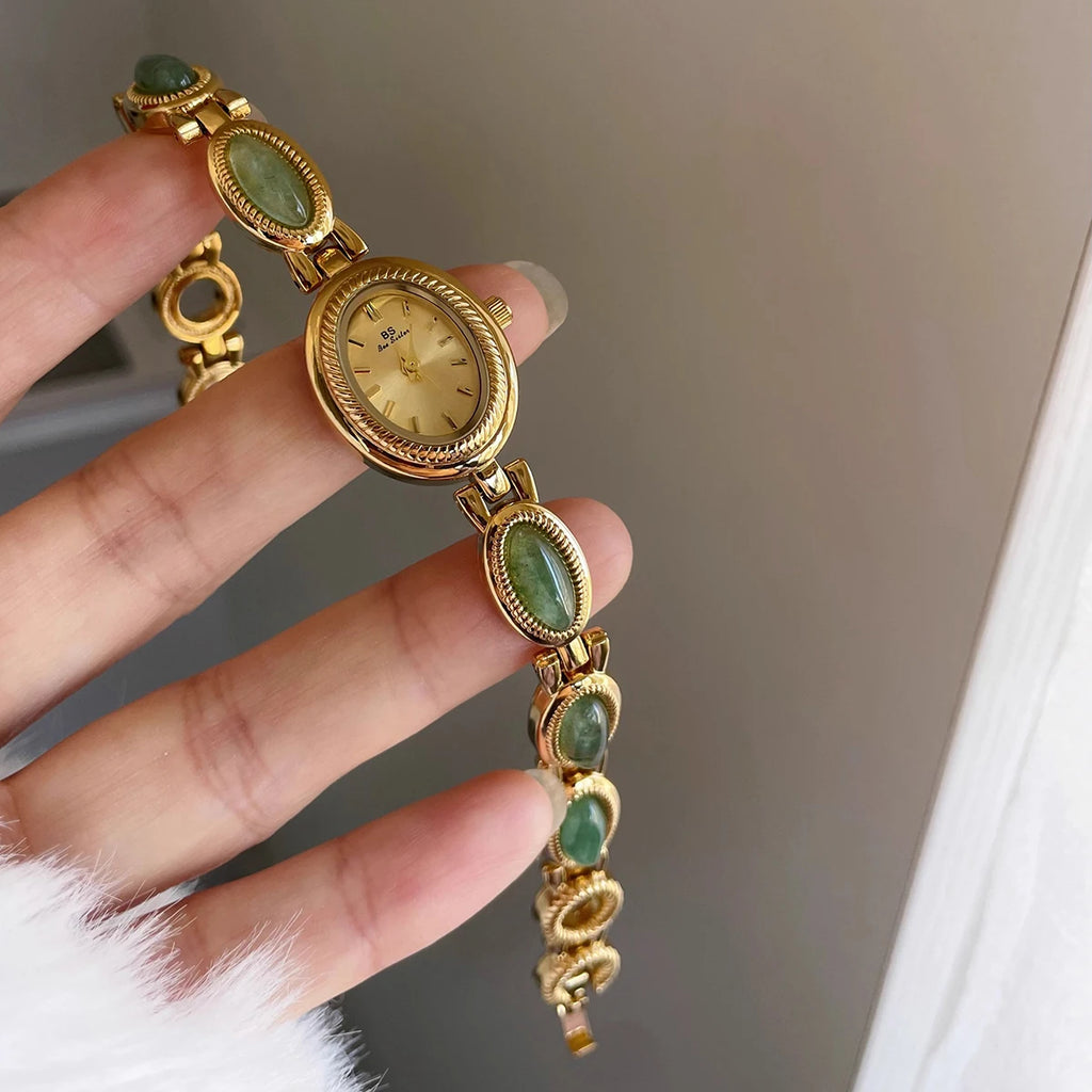 High-end Luxury Elegant Jade Quartz Bracelet Wristwatch