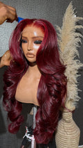 99J Red Burgundy Color Loose Wave 13X4 Lace Frontal Synthetic Wig