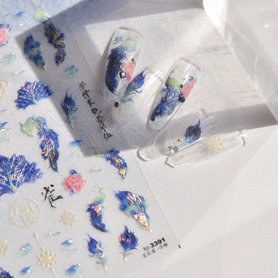 5D Butterfly Blooming Flowers Nail Art Stickers