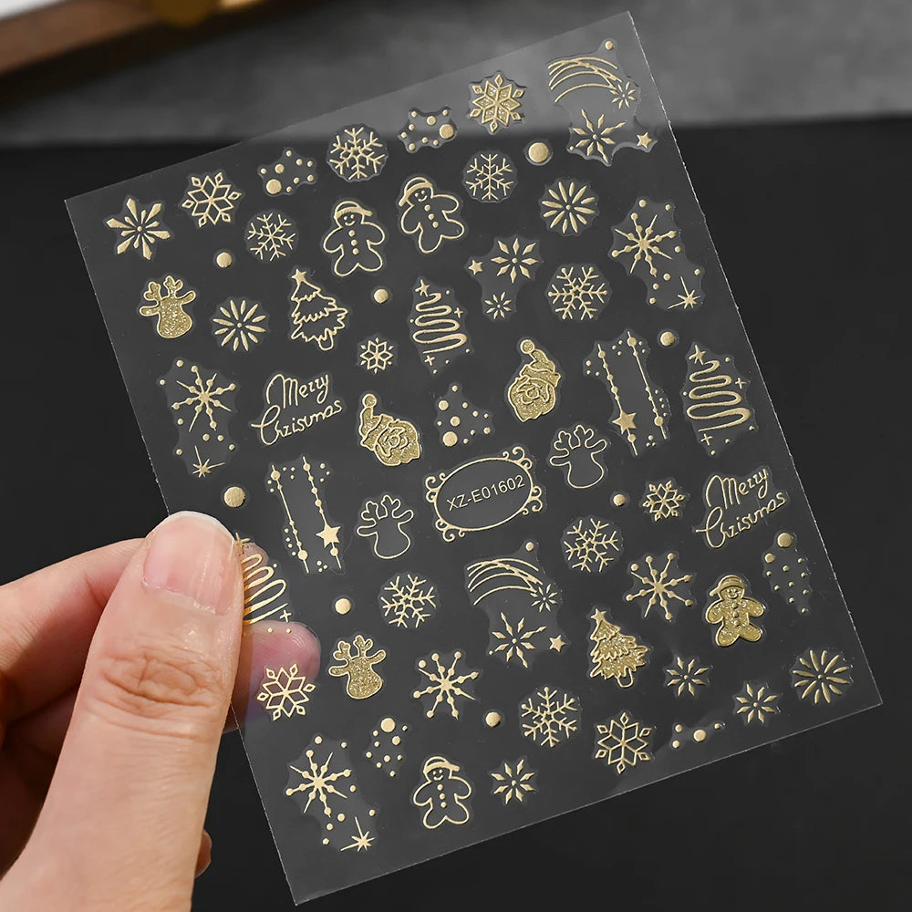 5D Embossed Gold Christmas Nail Stickers