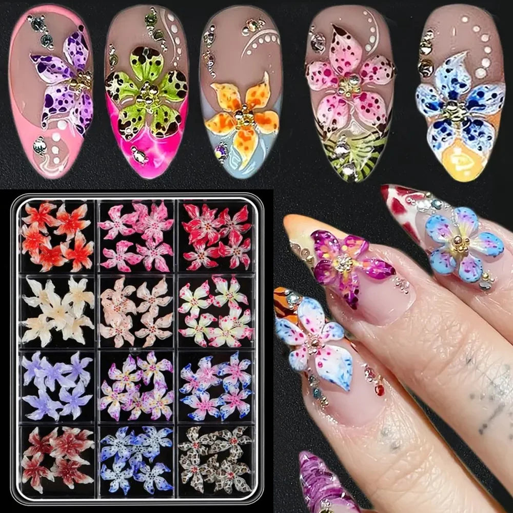 60pcs Flower Nail Decoration 3D Gradient Nail Charms