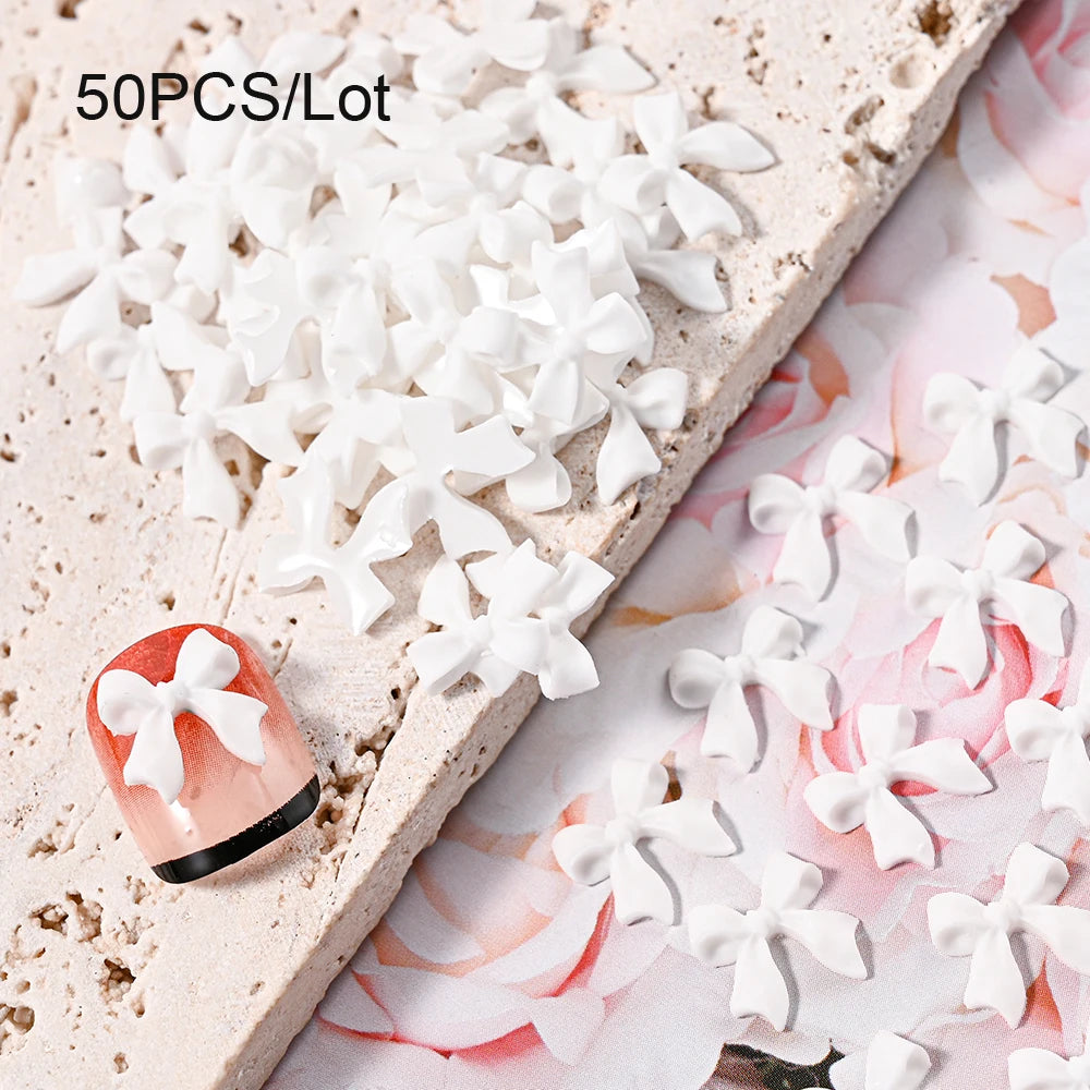 50/100pcs Kawaii Bow Nail Charm 3D