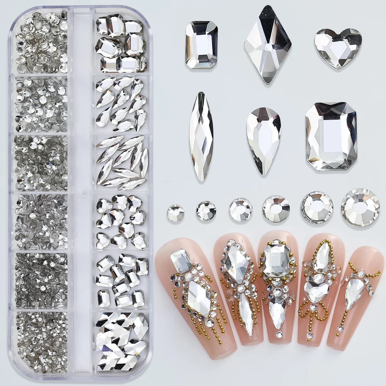 12Grid Mixed Nail Rhinestones Flat-back