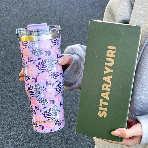 1pc lightweight luxury floral stainless steel thermos flask 900ML