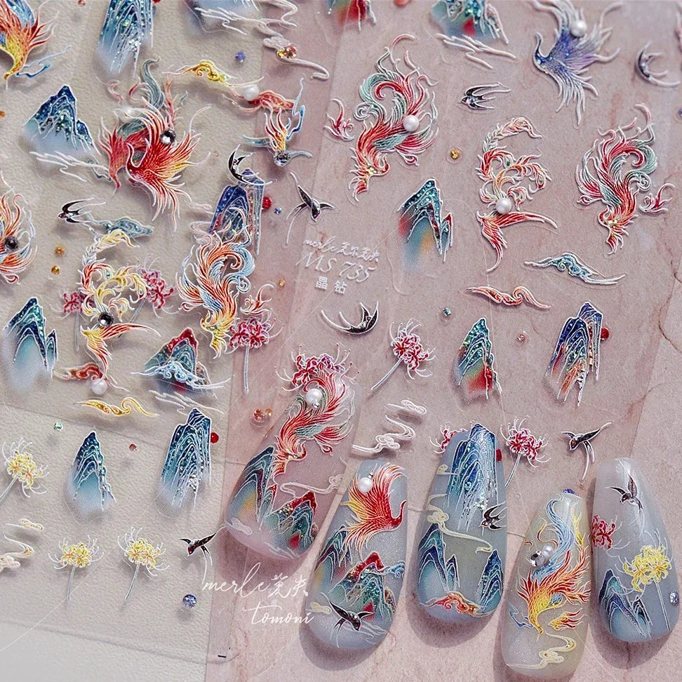 5D Butterfly Blooming Flowers Nail Art Stickers