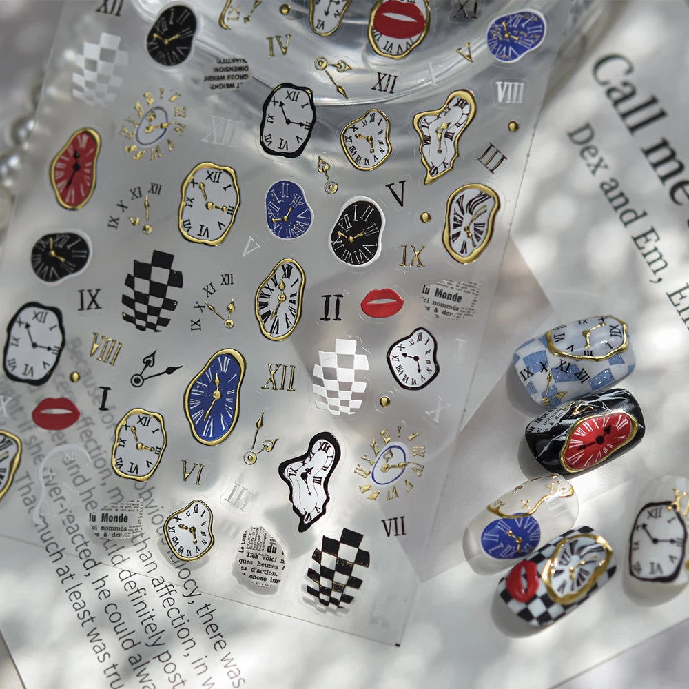 Vintage Clocks 5D Nail Art Stickers Abstract Prints