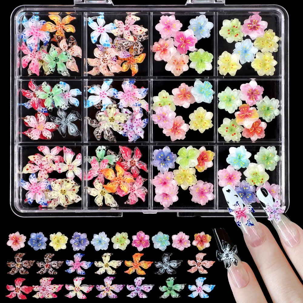60pcs Flower Nail Decoration 3D Gradient Nail Charms