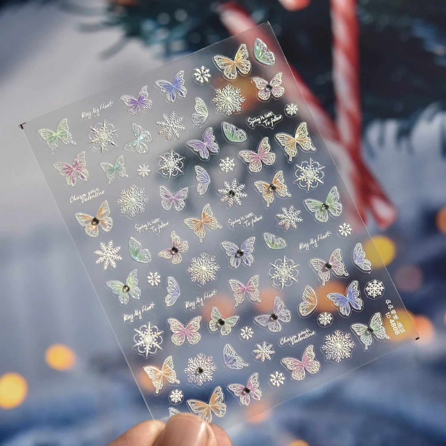 Jelly Butterfly Rhinestone Crystal 5D Nail Art Sticker