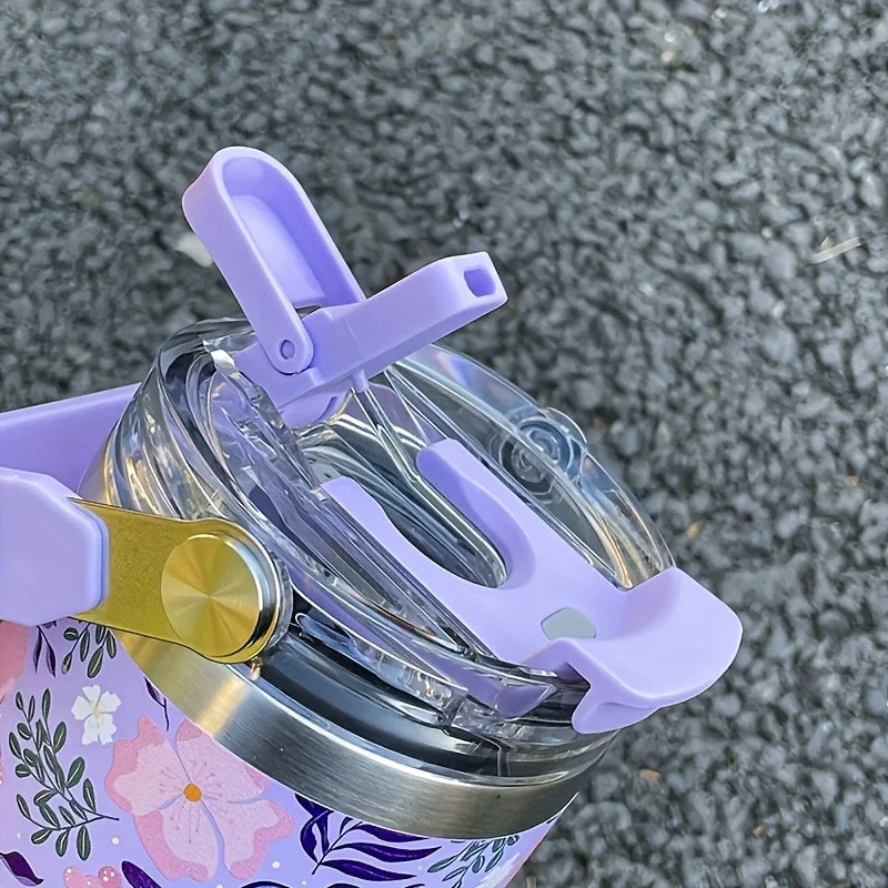 1pc lightweight luxury floral stainless steel thermos flask 900ML