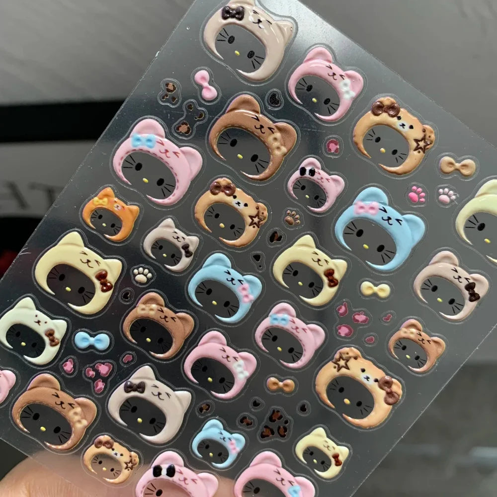 2pcs 5D Cute Leopard Print Kitty Head Nail Decal