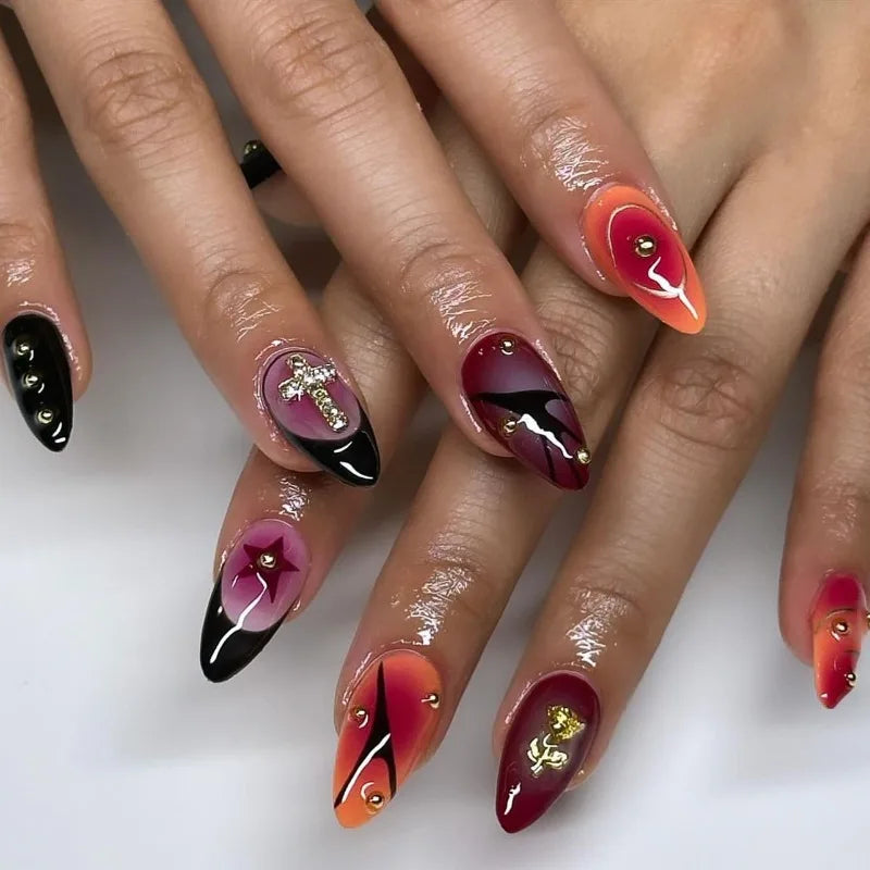 24Pcs Gradual Brown French Press on Nails 3D