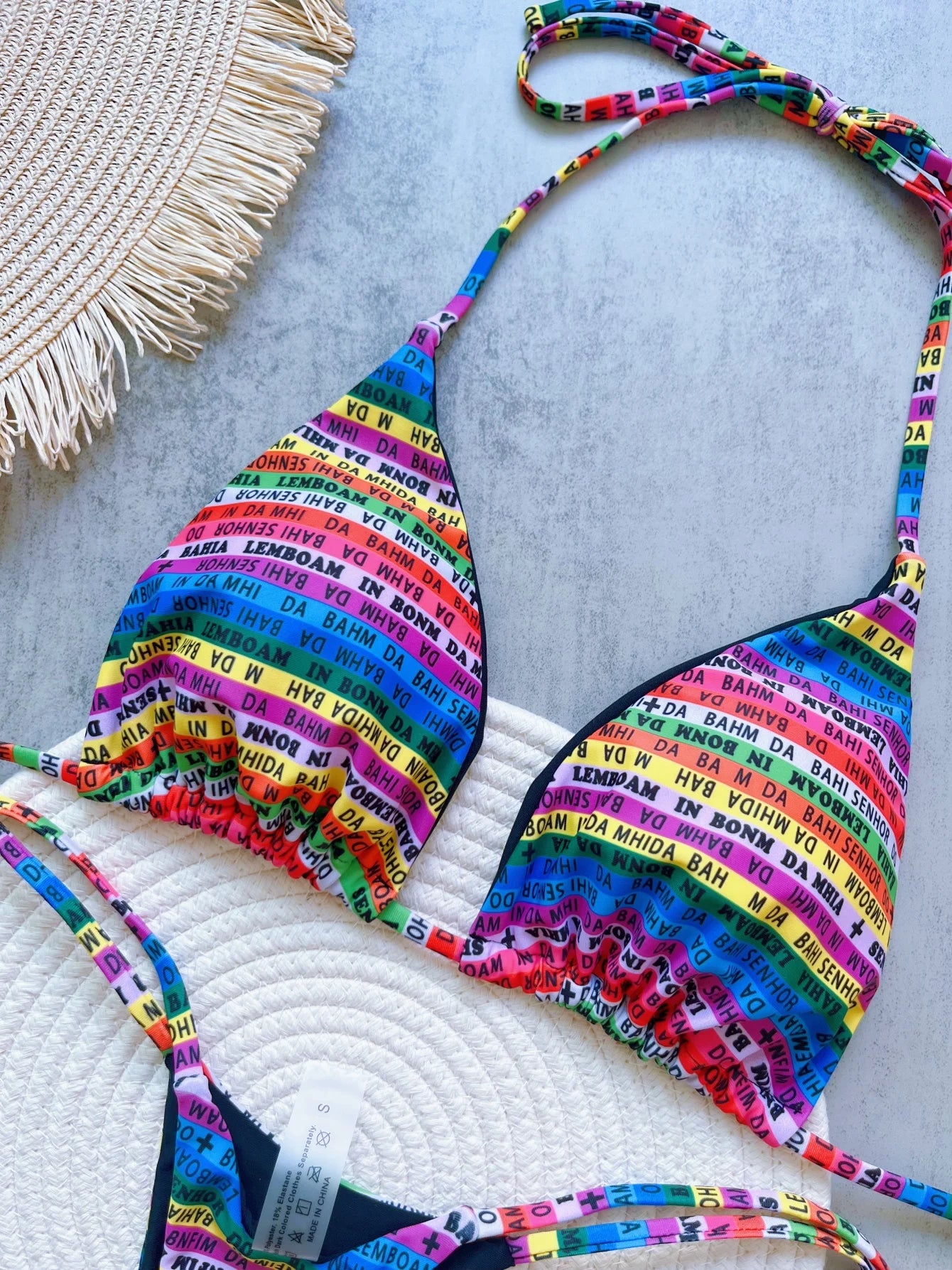 Letters Printed Colorful Mini Thong Bikini