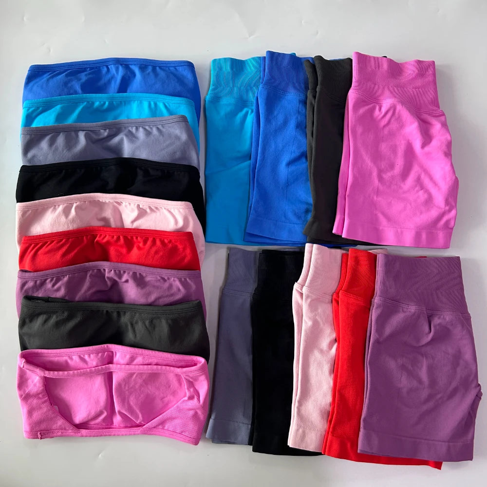 2 Pieces Yoga Set Backless Bandeau Scrunch Shorts