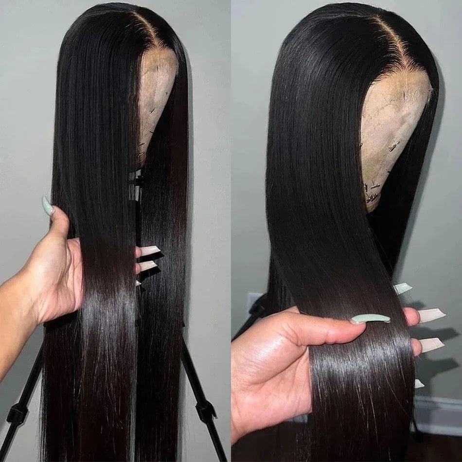 Long Soft Straight Black Synthetic 13X4 HD Lace Frontal Wig