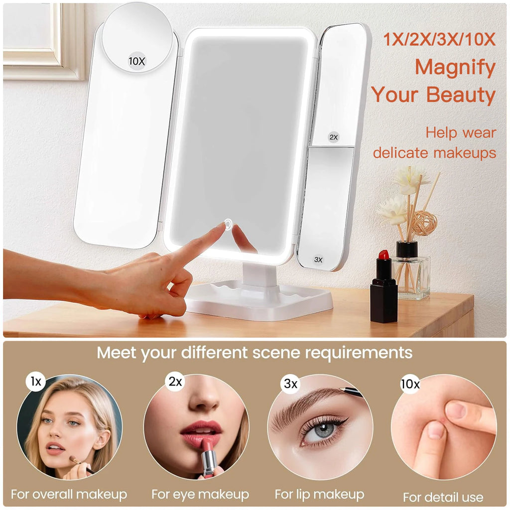 Trifold Makeup Mirror LED Lights