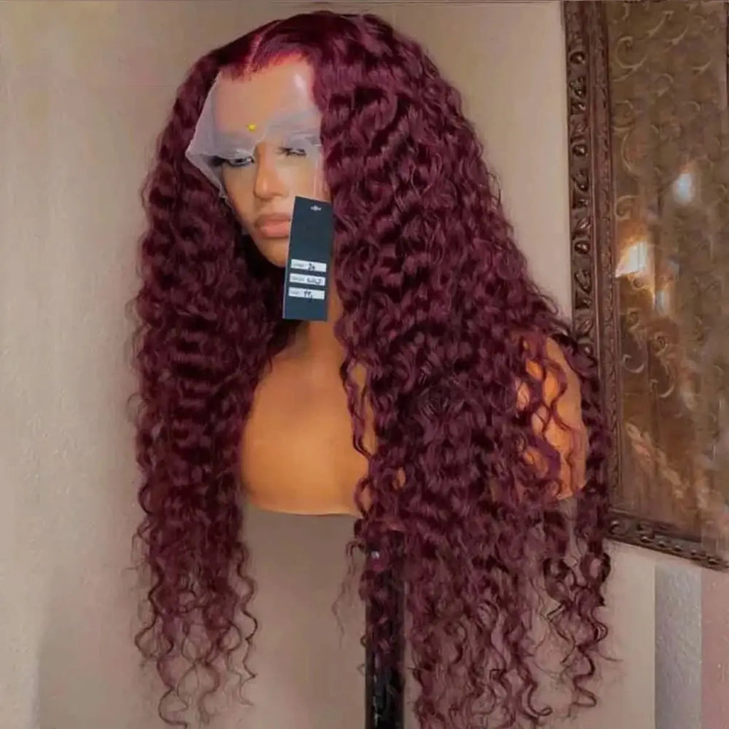99J Red Burgundy Deep Wave 13X4 Lace Frontal Synthetic Wig