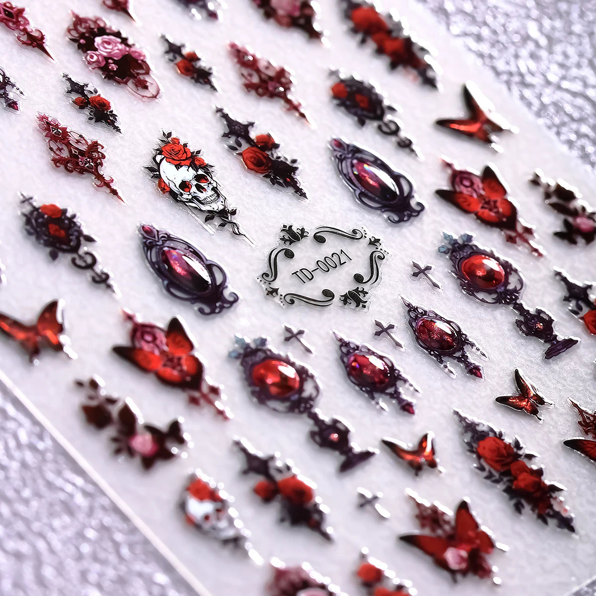 2pcs 5D Pink Red Gothic Nail Art Stickers