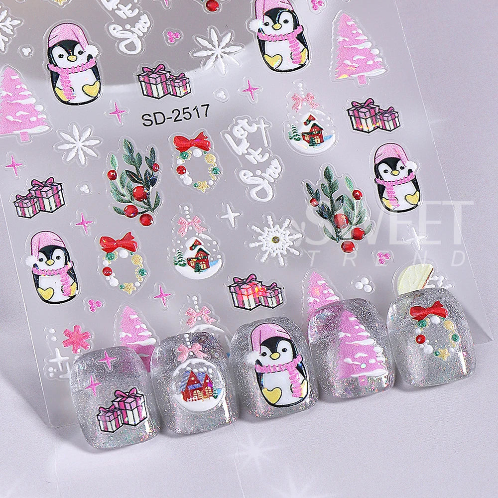 6pcs Christmas Nails Art Stickers 5D Embossed
