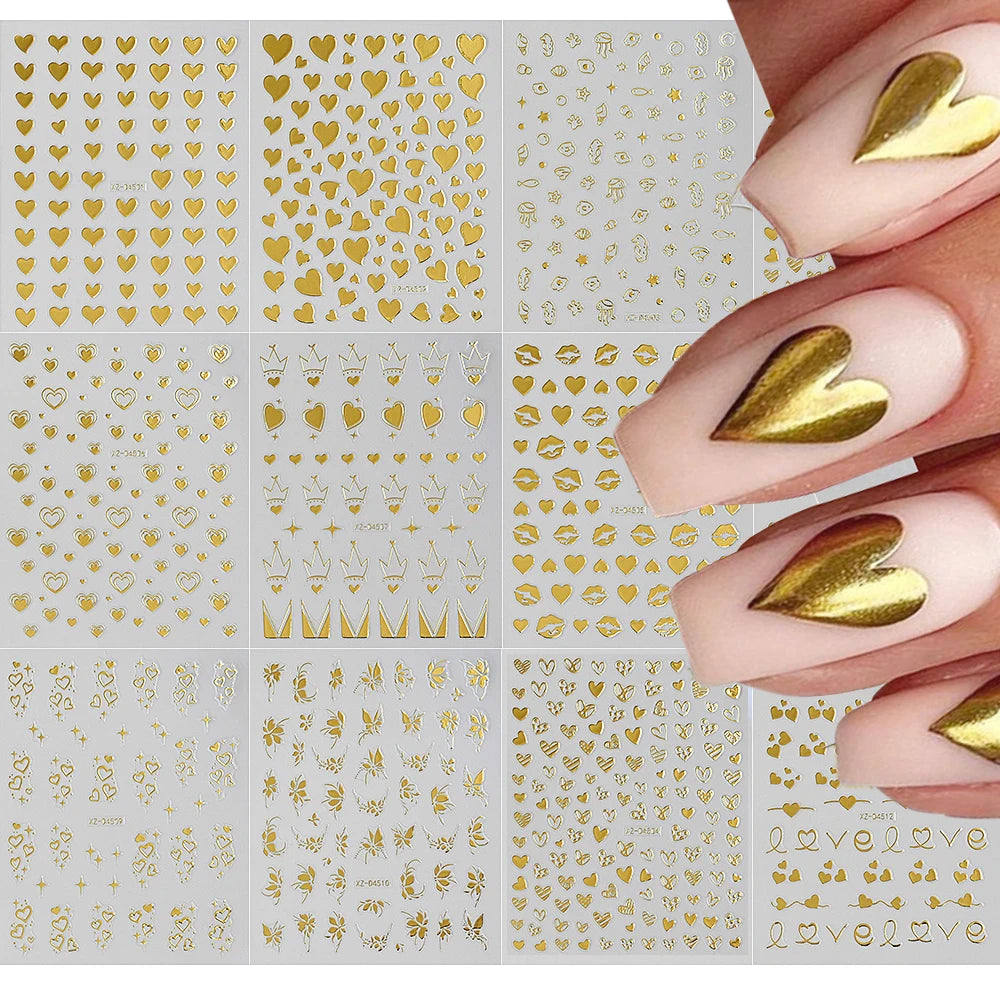 12pcs Red Heart Valentine Nail Stickers Set